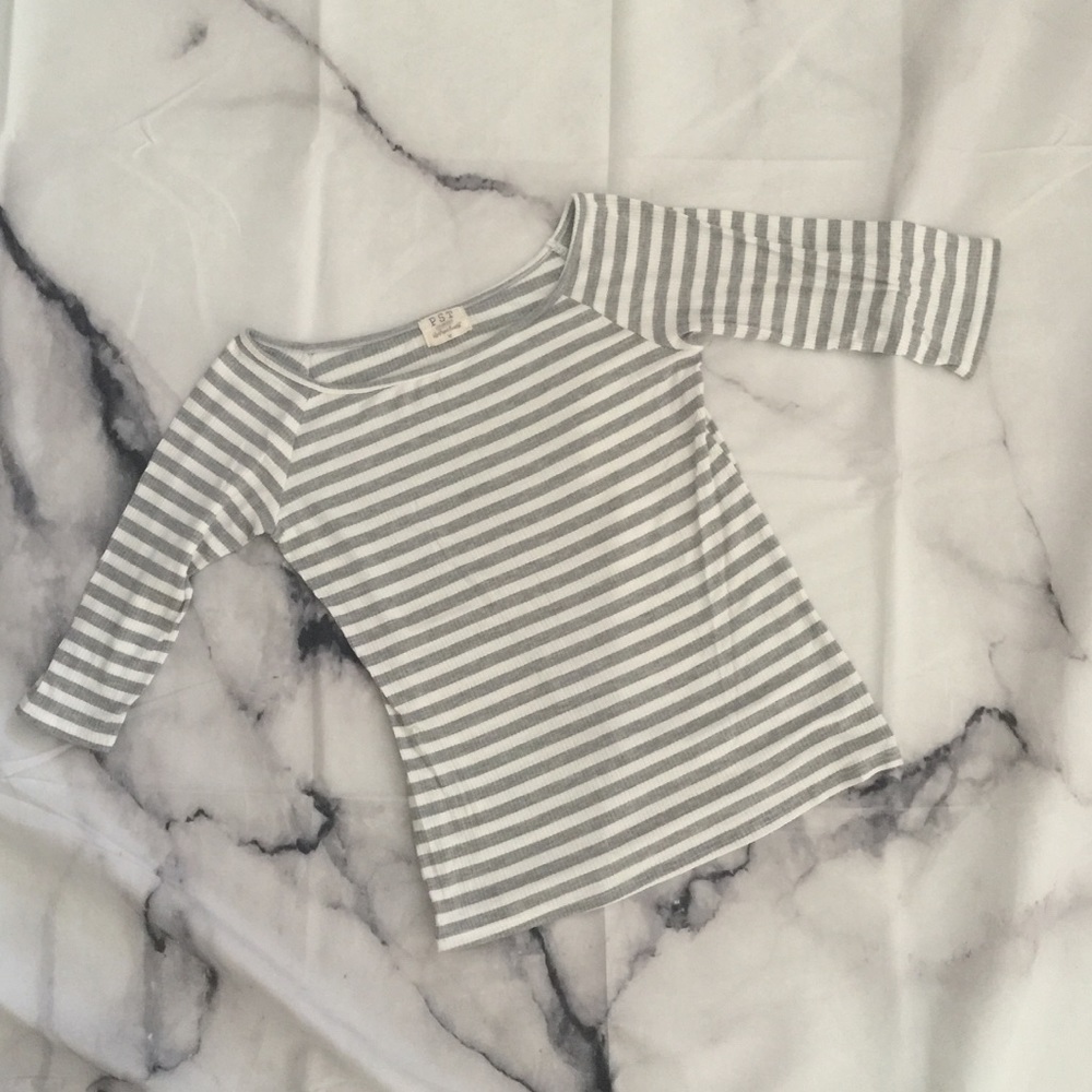 PST Project Social T stripe crop sleeve t-shirt